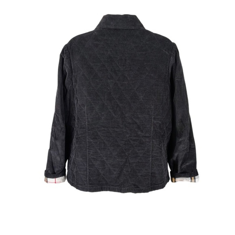 Kim Rogers Black Quilted Corduroy Jacket Plaid Lined Petite Large PL Snap Front - Picture 5 of 8